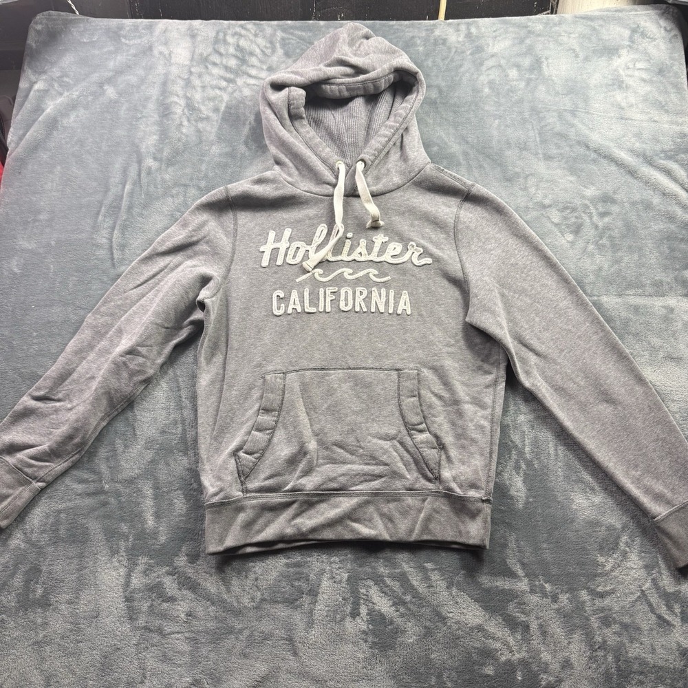Hollister California Men's L Gray Pullover Hoodie Embroidered Logo Sweatshirt